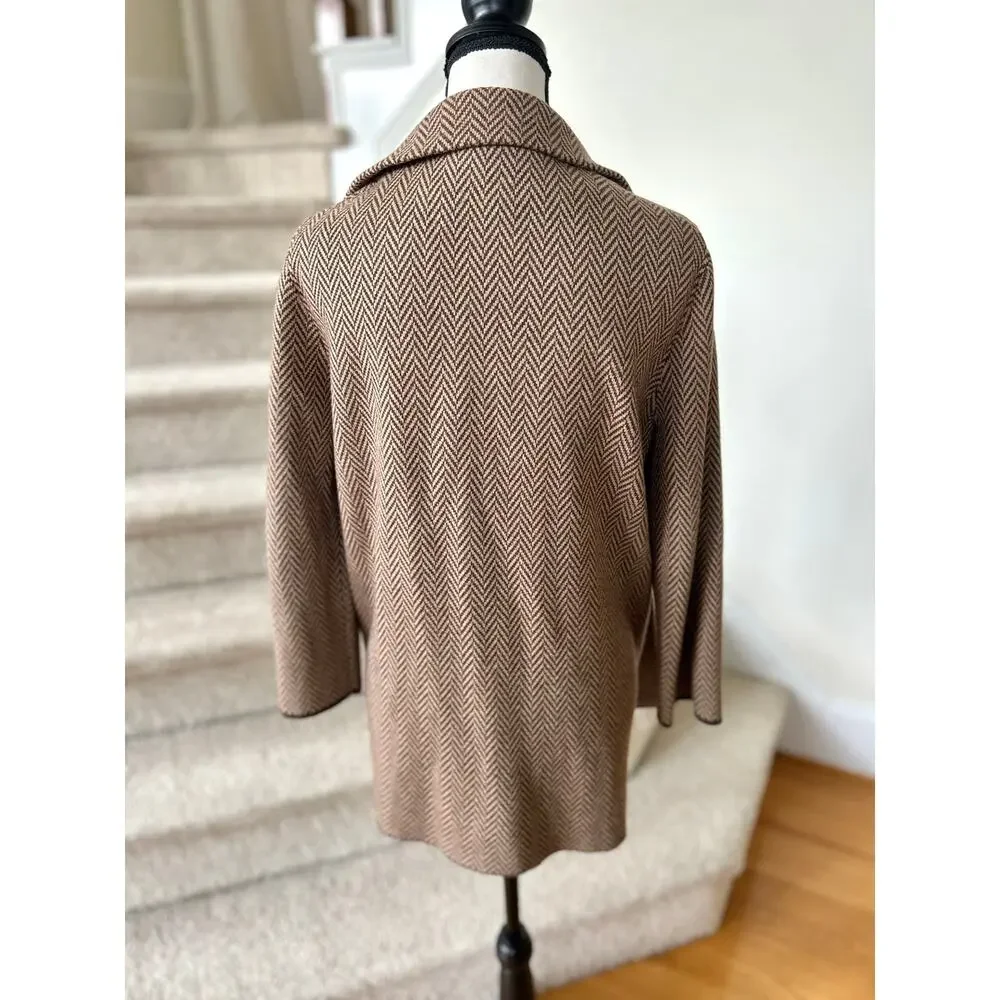 J.Crew Sophie Brown Herringbone Cotton Merino Wool Sweater Cardigan Blazer